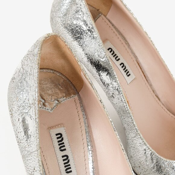 Miu Miu Silver Specchio Crackle Foil Metallic Heels - Picture 9 of 9